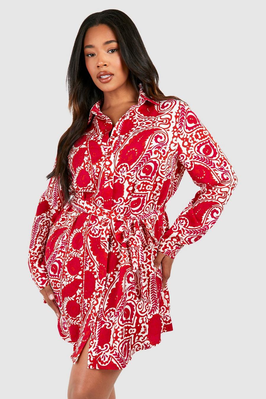 Plus Hemd-Kleid mit Paisley-Print, Red image number 1