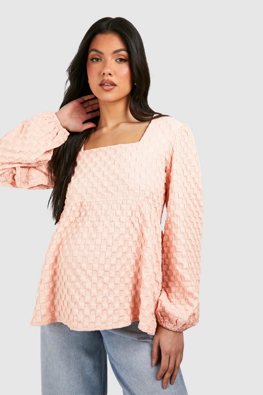 Top a grembiule Premaman con trama in rilievo, Blush