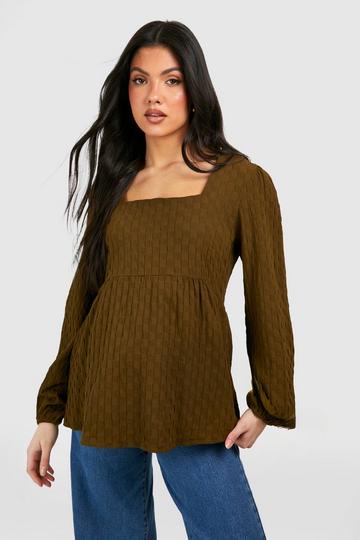 Maternity Textured Smock Top khaki