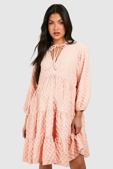 Maternity Textured Tiered V Neck Smock Dress blush