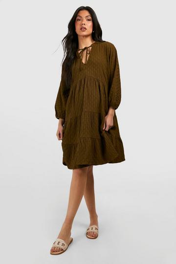 Maternity Textured Tiered V Neck Smock Dress khaki