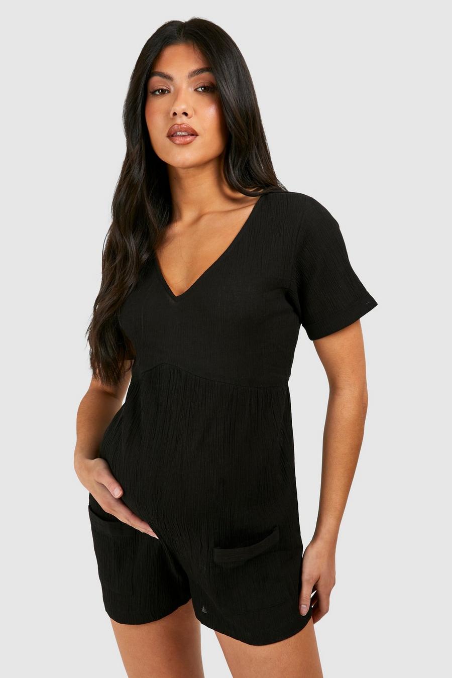 Black Maternity Cheesecloth Romper image number 1