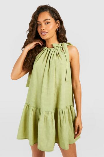 Sage Green Seersucker Strappy Mini Dress