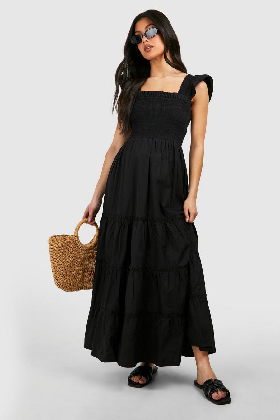 Black Maternity Frill Sleeve Midaxi Dress