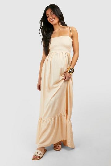 Zwangerschap Geplooide Strapless Maxi Jurk stone