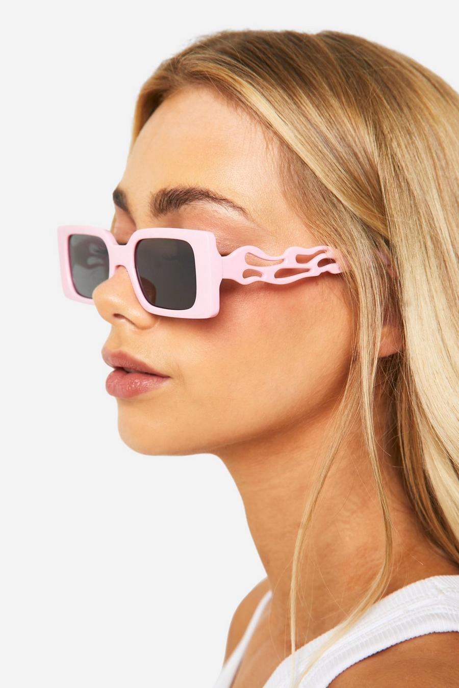 Pink Rectangular Detailed Sunglasses image number 1