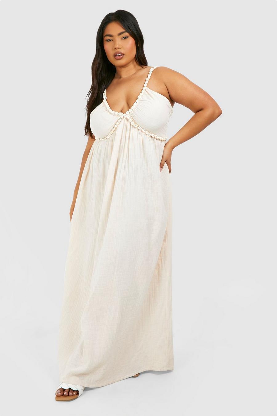 Stone Plus Shell Detail Beach Maxi Dress  image number 1
