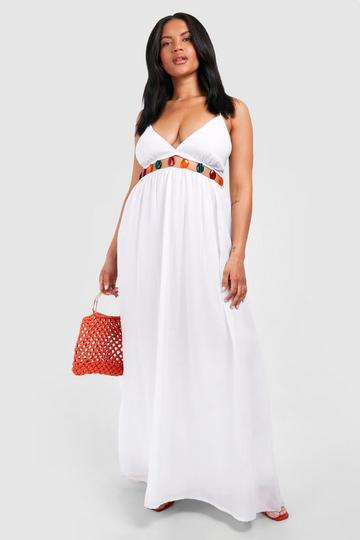 White Plus Beaded Beach Maxi Dress