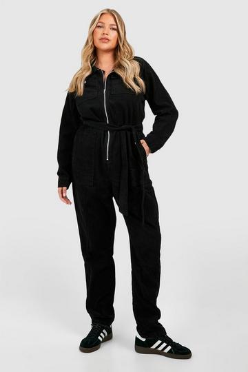 Plus Cord Belted Cargo Boilersuit black