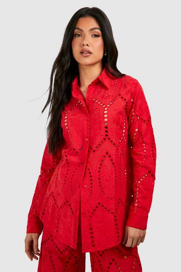 Zwangerschap Oversized Broderie Blouse red