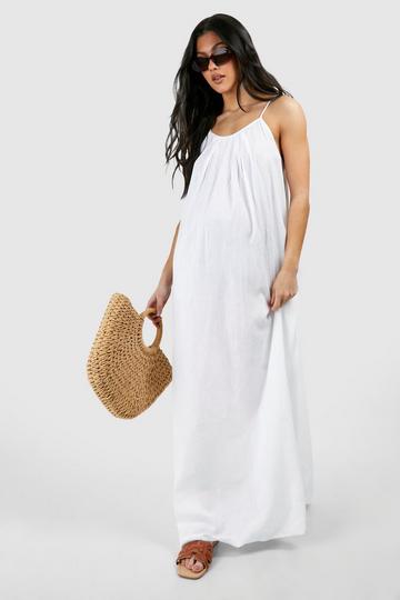 Maternity Linen Look Strappy Maxi Dress ecru