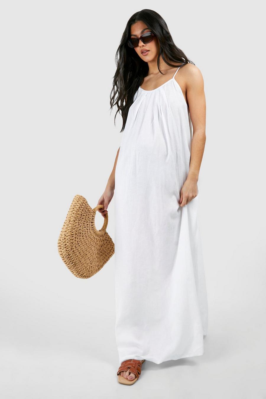 Ecru Maternity Linen Strappy Maxi Dress image number 1