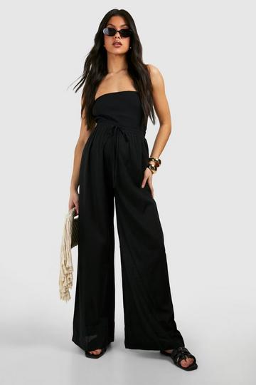 Black Maternity Linen Straight Leg Trouser