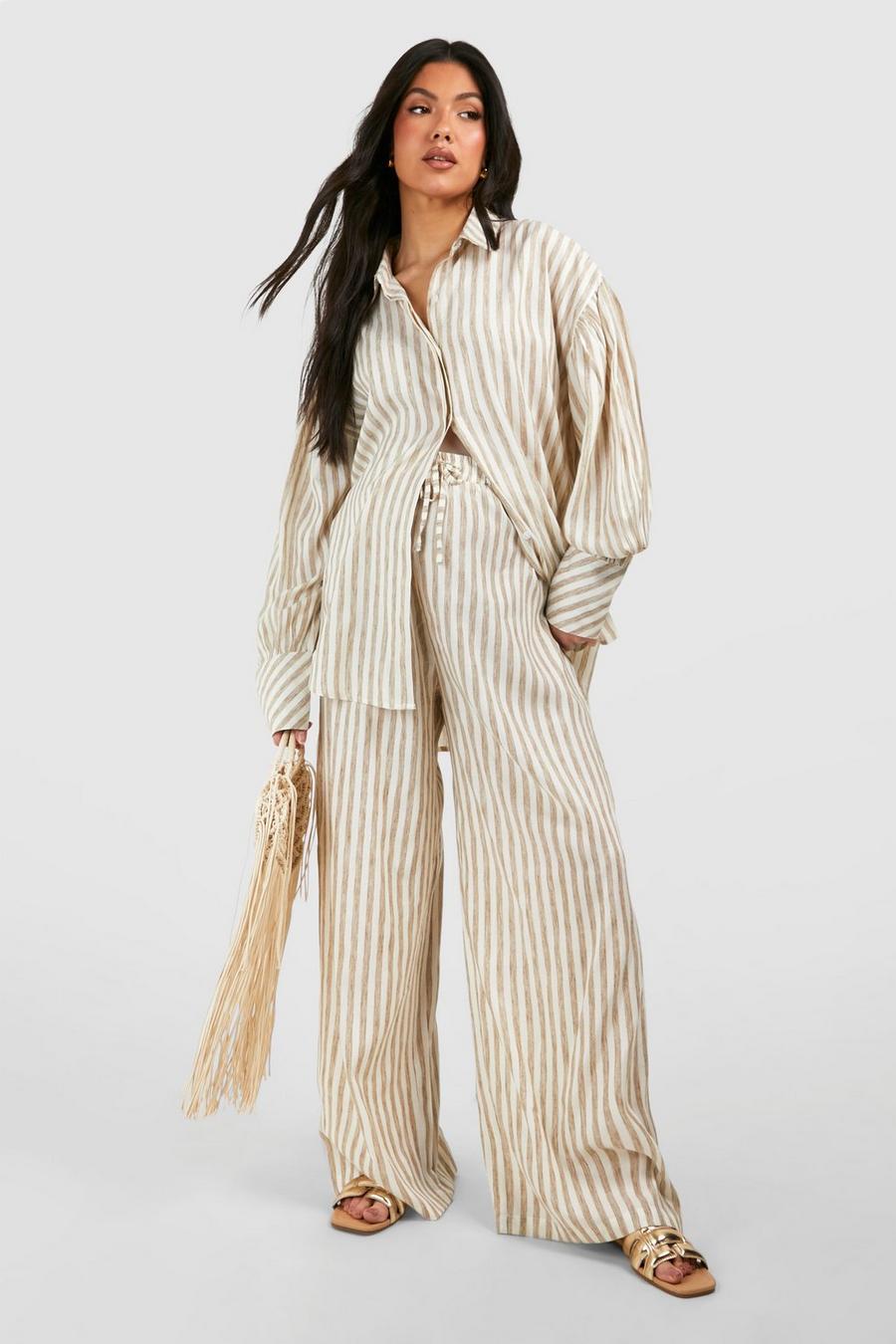 Stone Maternity Linen Stripe Straight Leg cut-out Trouser image number 1