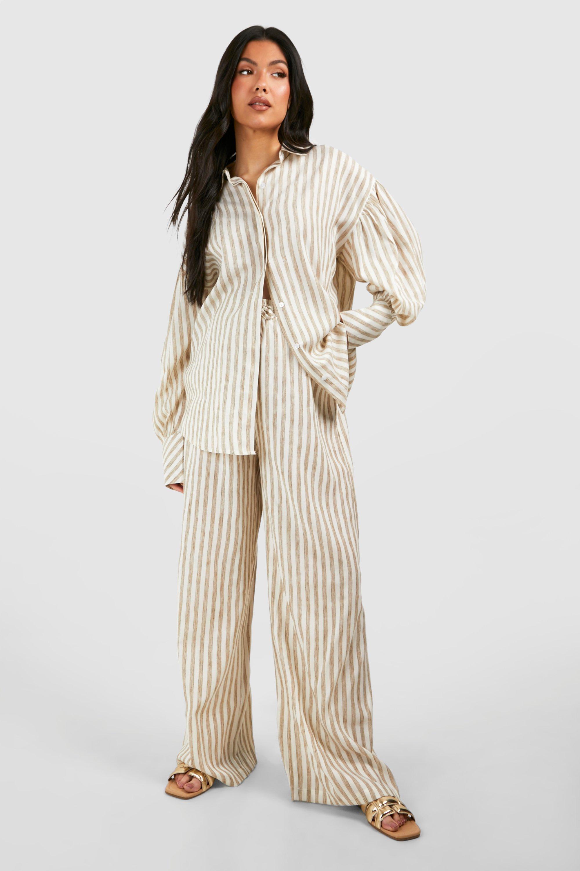 Maternite Pantalon de grossesse en lin a rayures