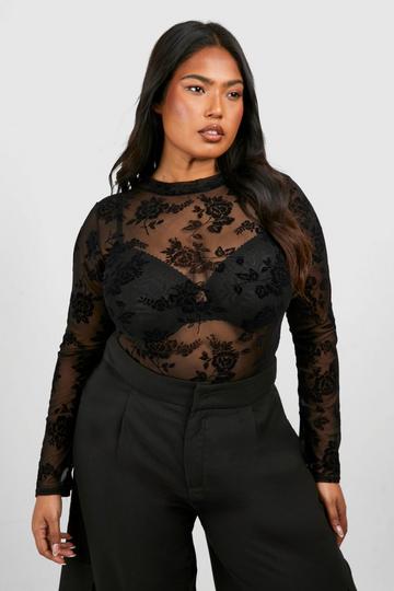 Plus Floral Bodysuit black