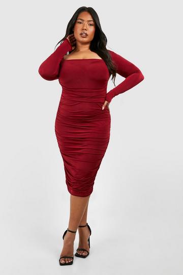 Plus Midi Ruched Dress berry