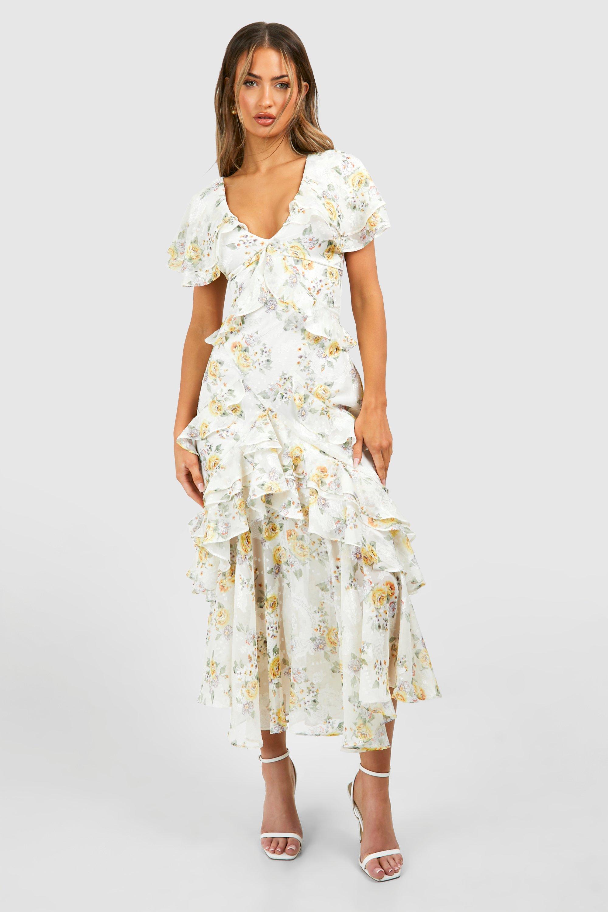 Floral Ruffle Maxi Dress boohoo UK