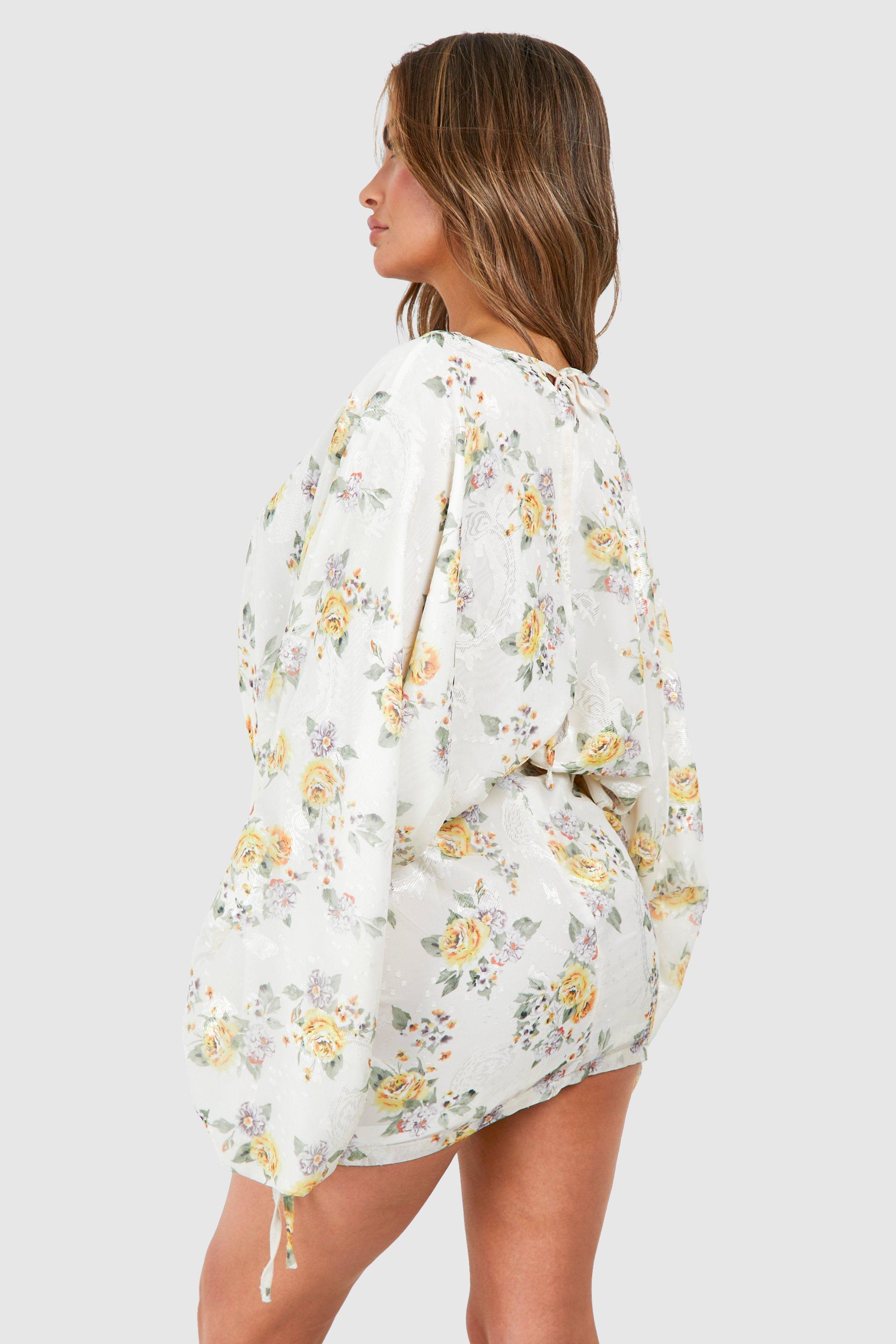 Floral Extreme Batwing Plunge Mini Dress | boohoo USA