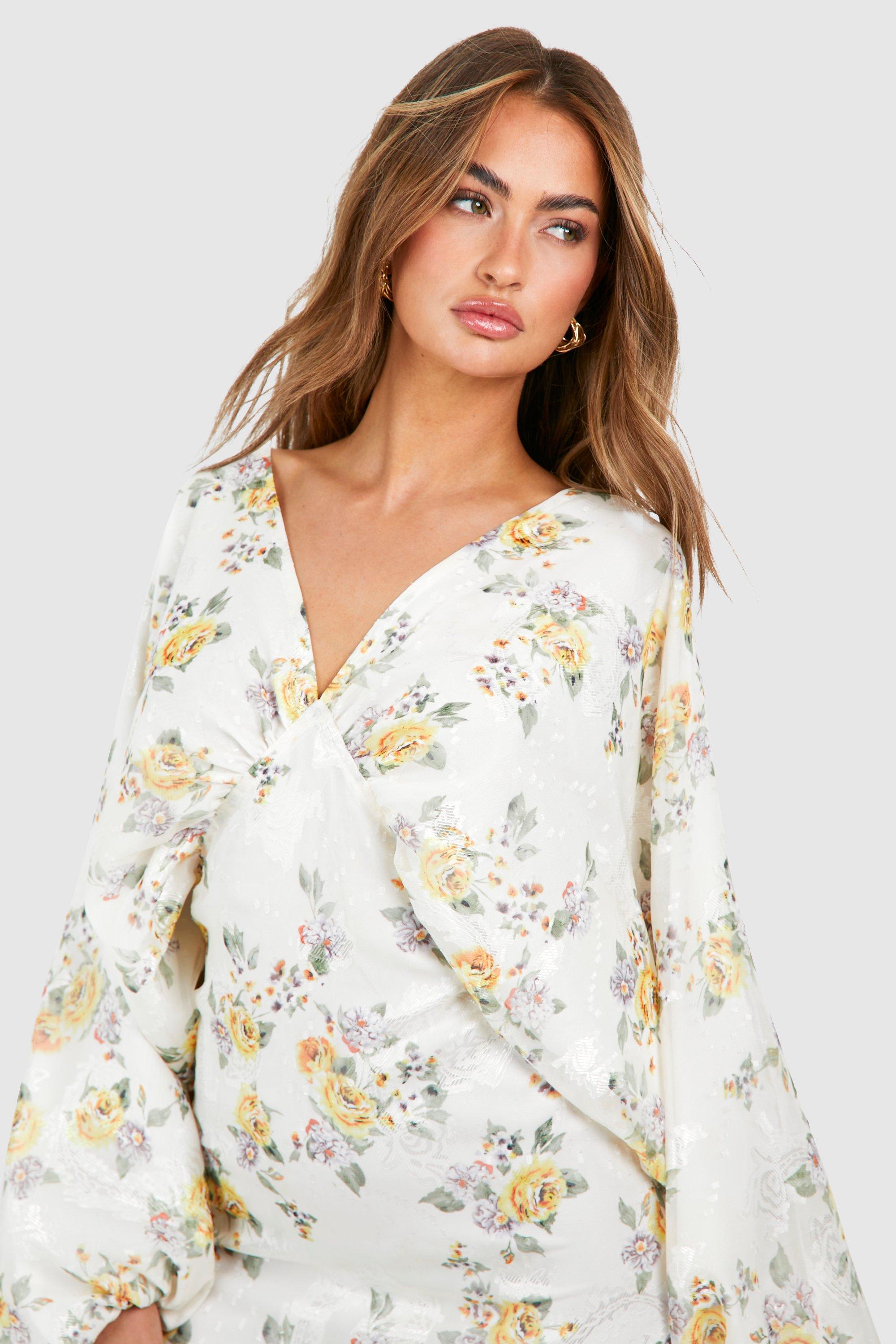 Floral Extreme Batwing Plunge Mini Dress | boohoo USA