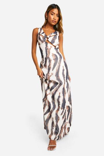 Zebra Chiffon Cut Out Maxi Dress brown