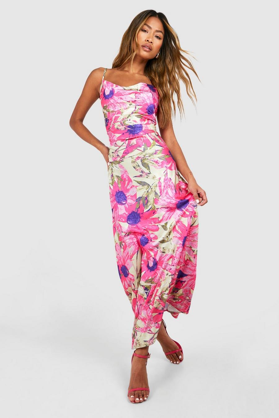 Pink Floral Maxi Slip Dress image number 1