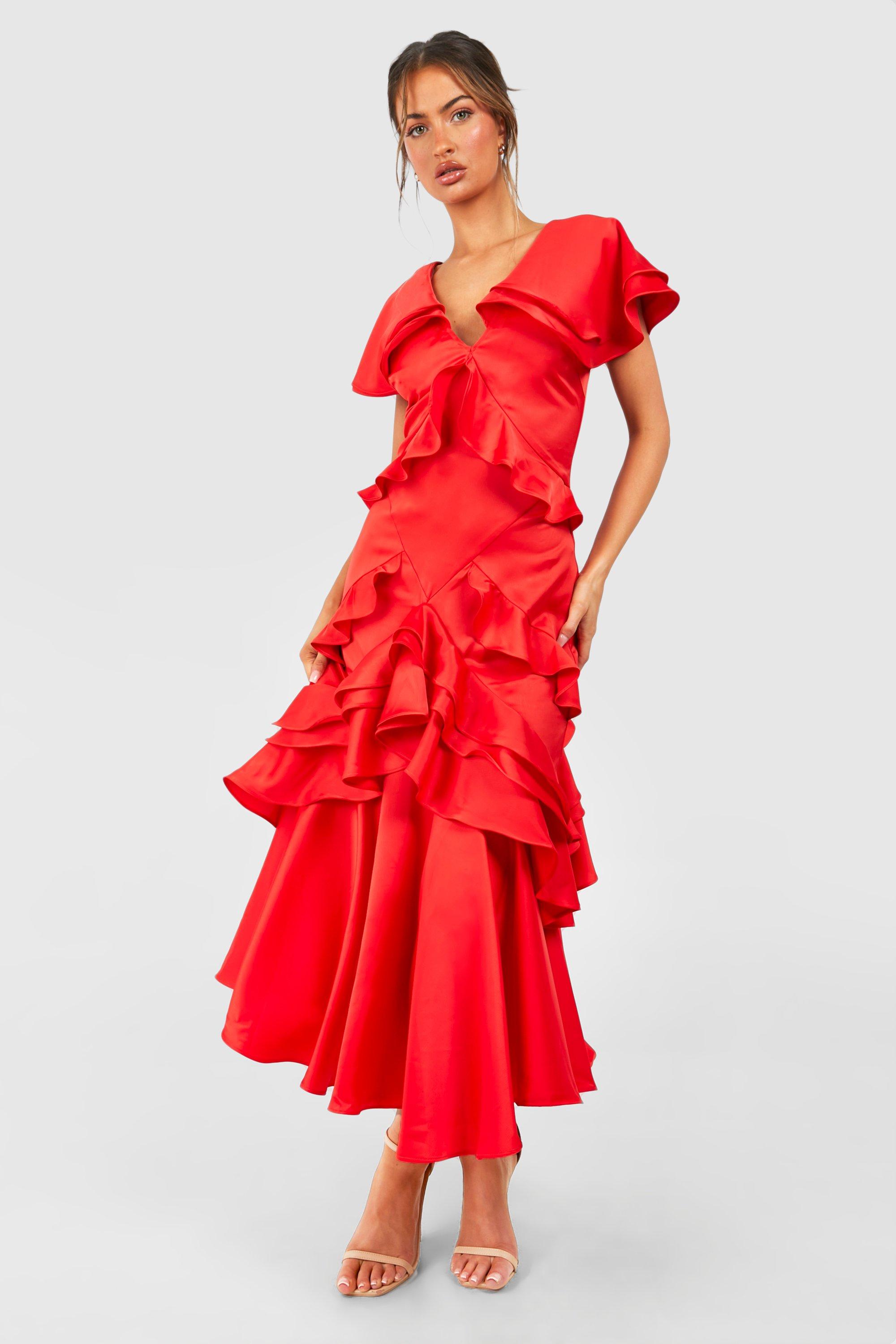 Satin Ruffle Maxi Dress boohoo