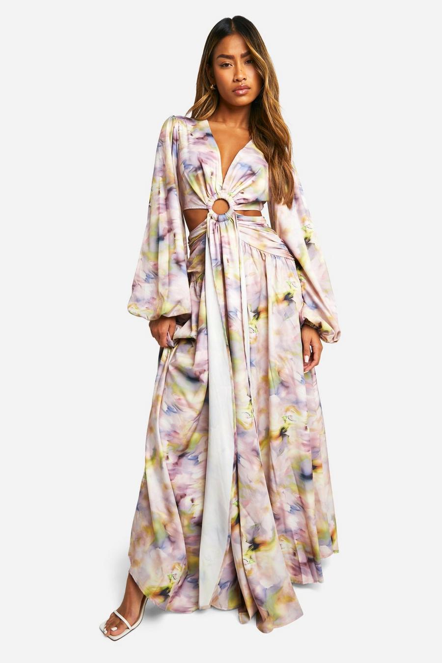 Multi Blurred Print Cut Out Ring Detail Maxi Dress image number 1