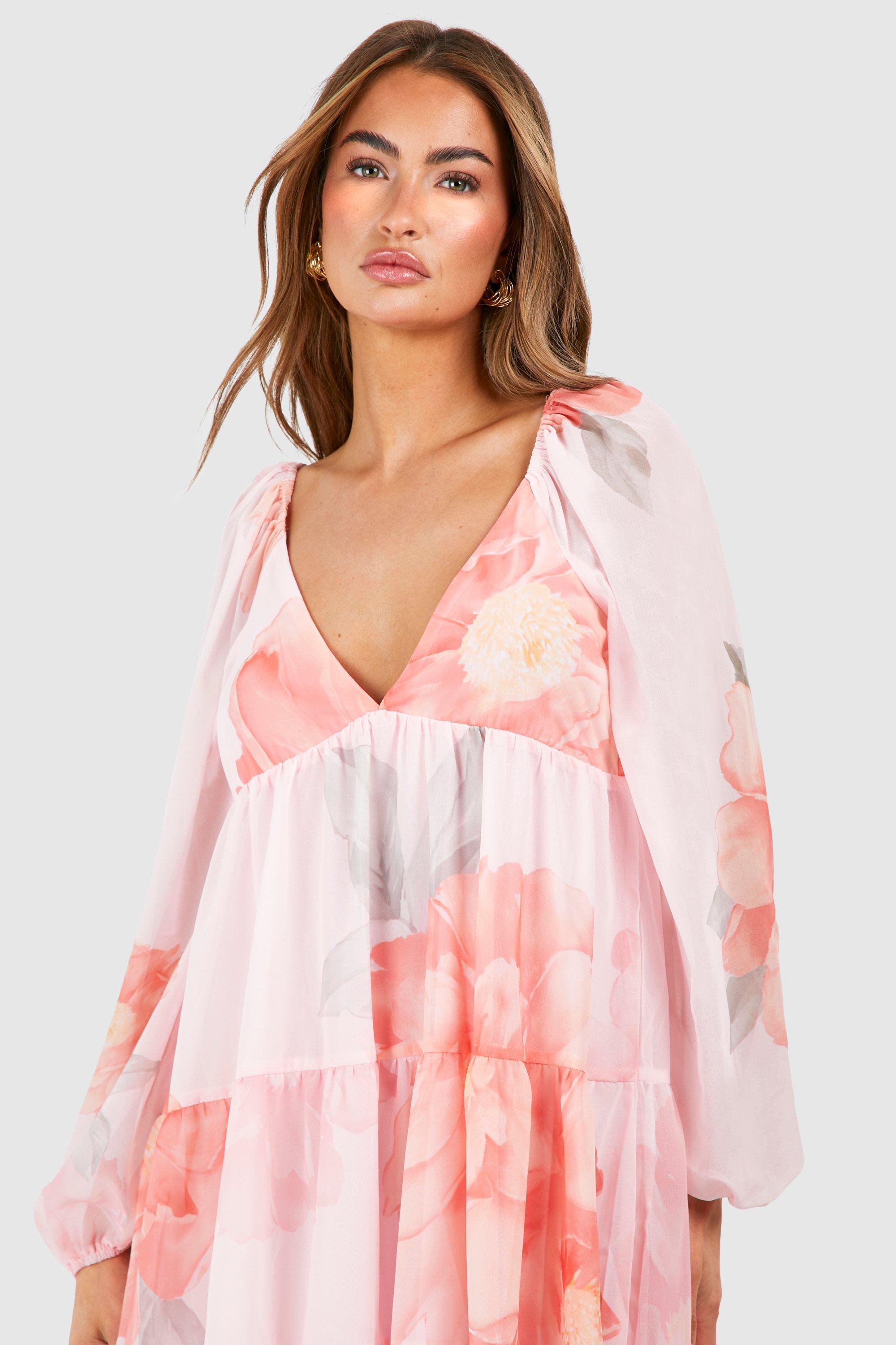 Robe courte fleurie en mousseline de soie