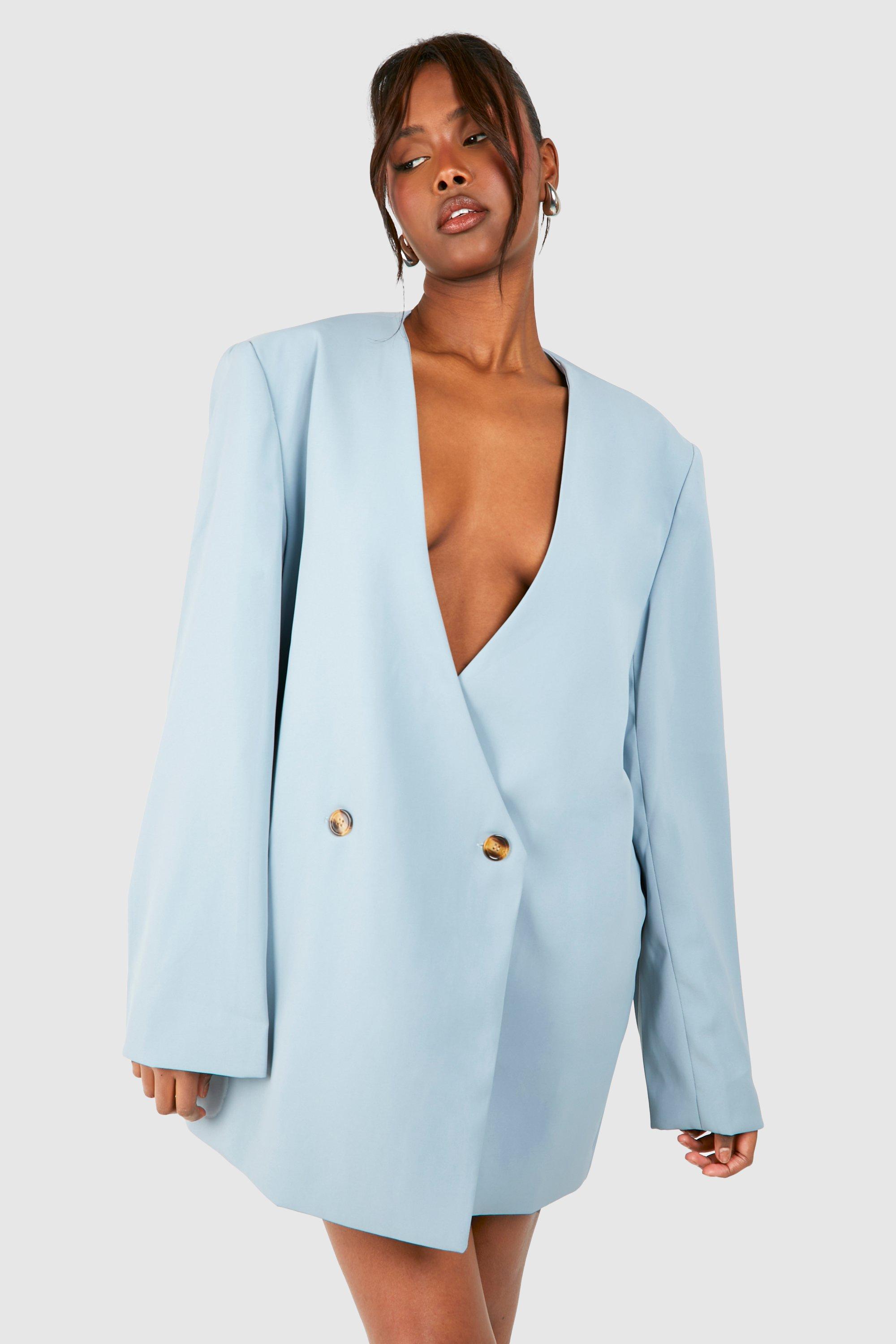 Collarless Oversized Blazer Dress | boohoo