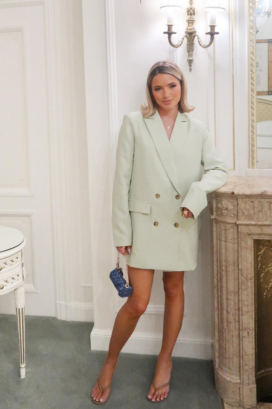 Sage green Double Breasted Oversized Blazer Dress