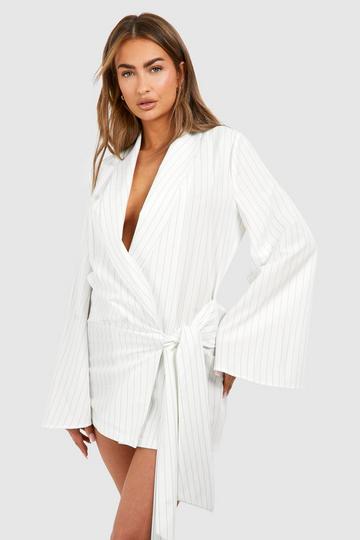 Stripe Tie Waist Shirt Dress white