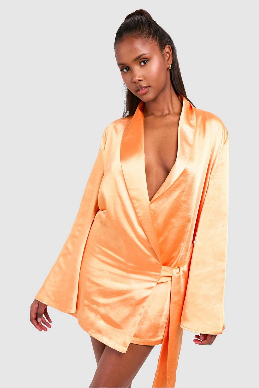 Robe chemise cache-cœur satinée, Orange image number 1