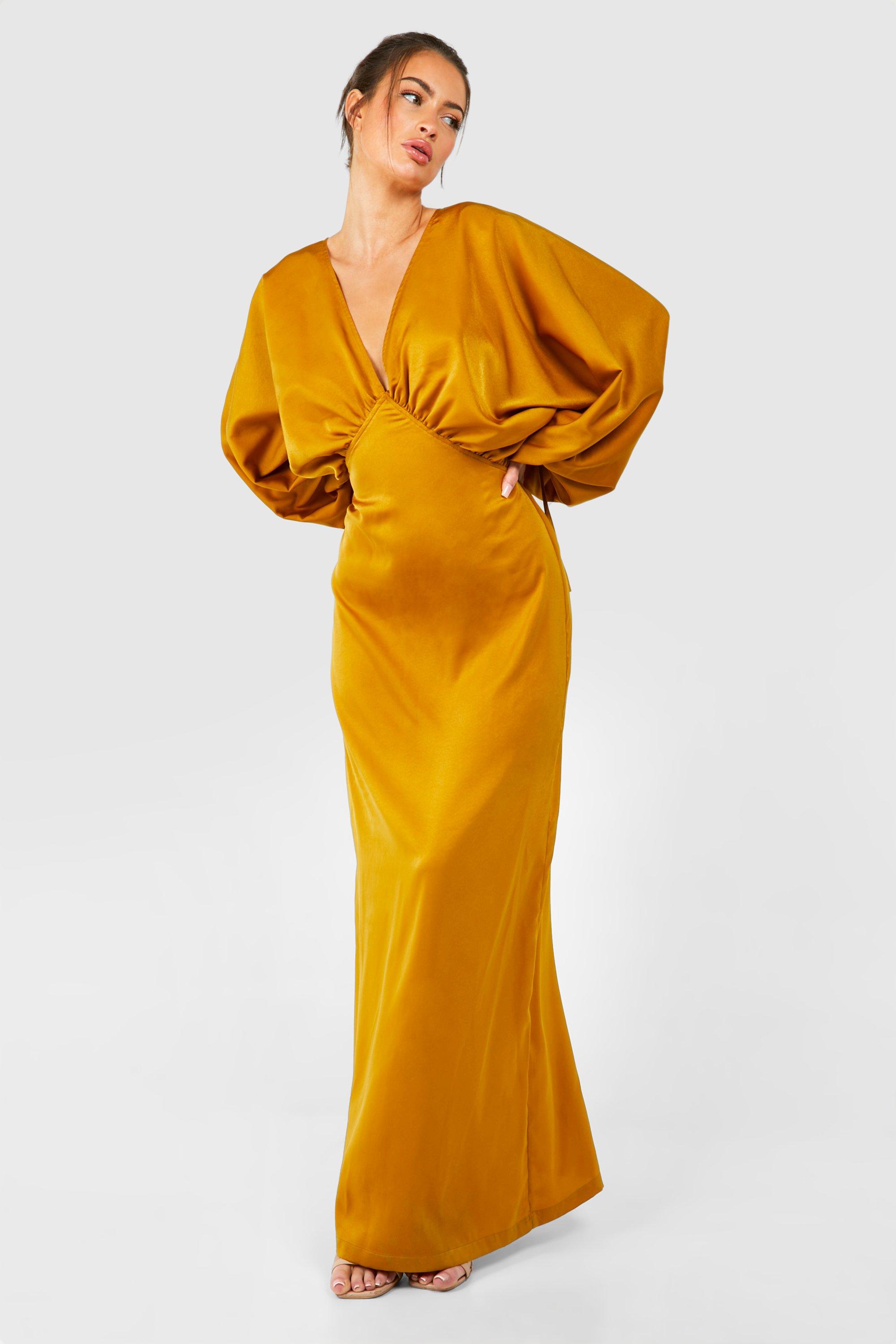 Satin Extreme Blouson Sleeve Plunge Maxi Dress | boohoo USA