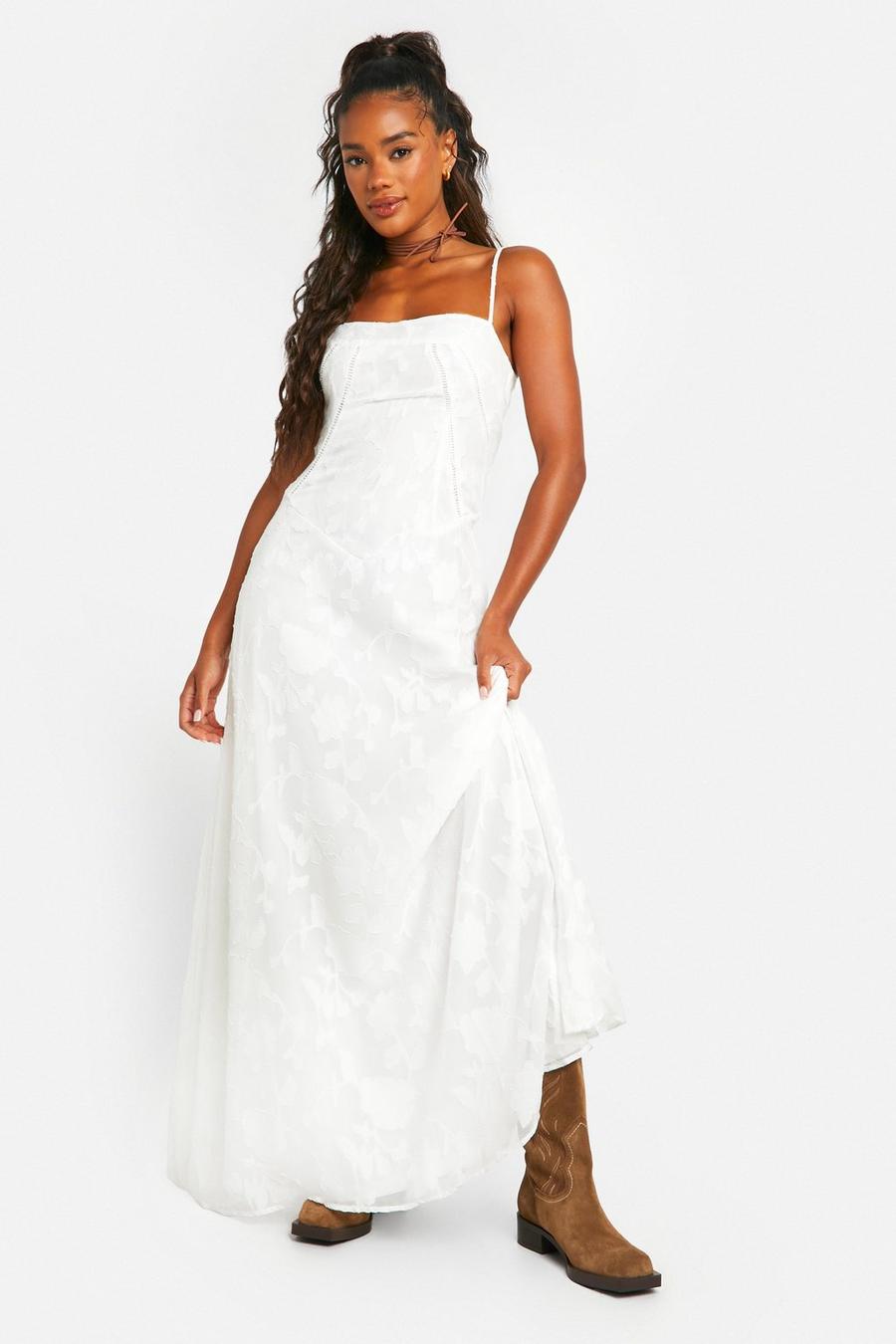 Ivory Floral Textured Panelled Maxi Dress