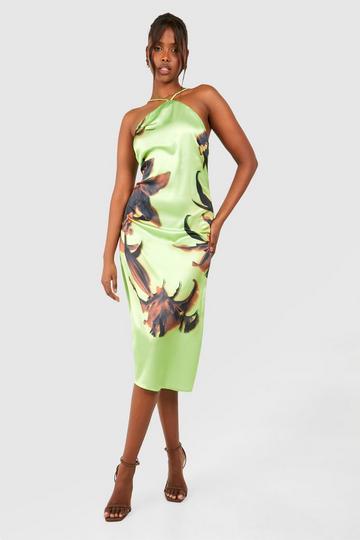 Floral Halter Midi Slip Dress green