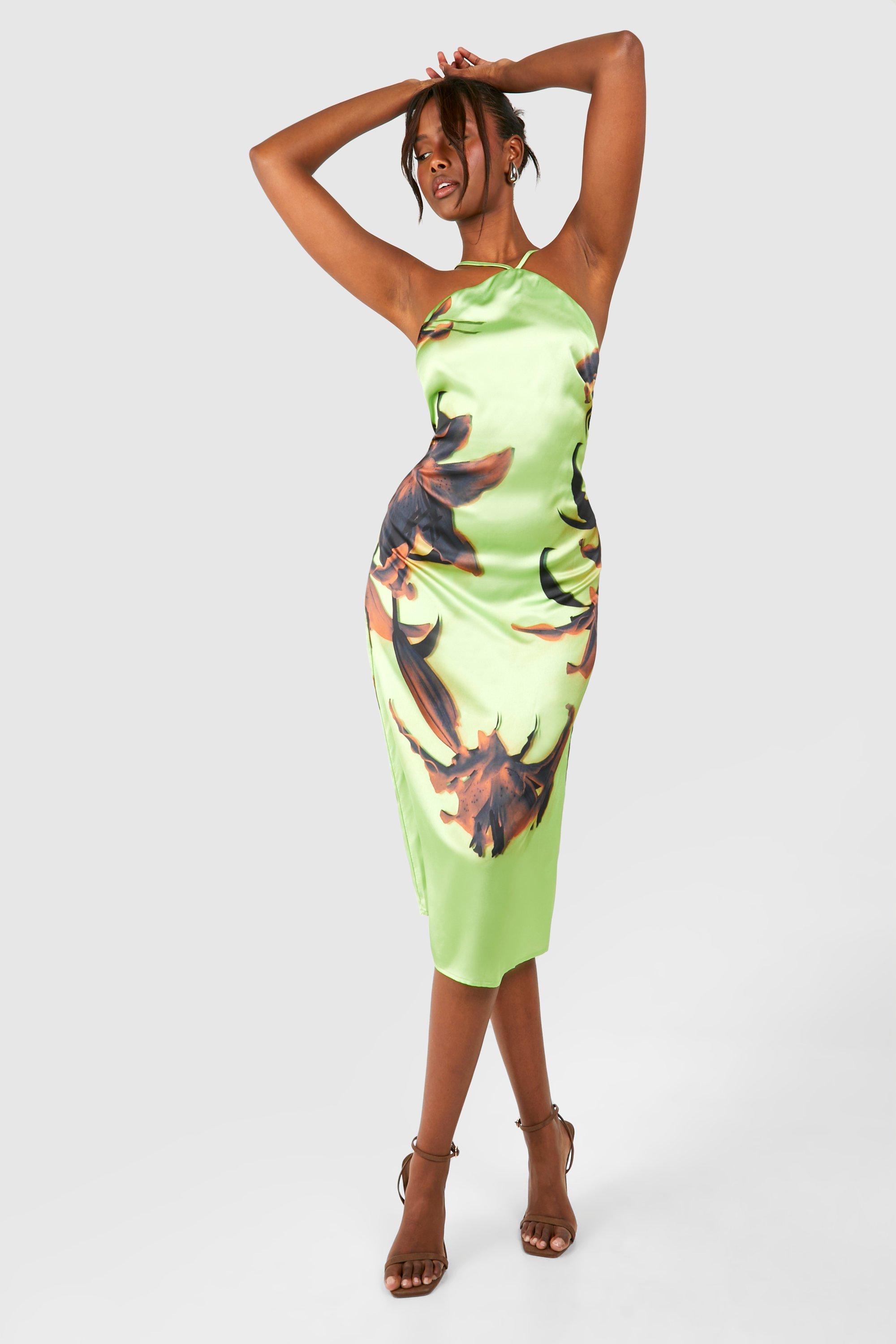 Green floral best sale slip dress