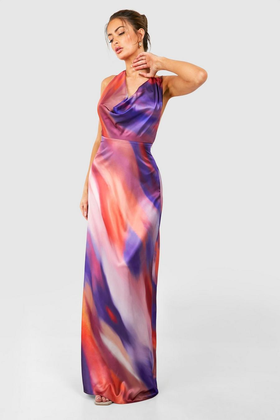 Multi Ombre Satin Cowl Maxi Dress image number 1