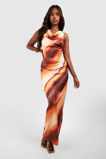 Copper Orange Ombre Cowl Maxi Slip Dress