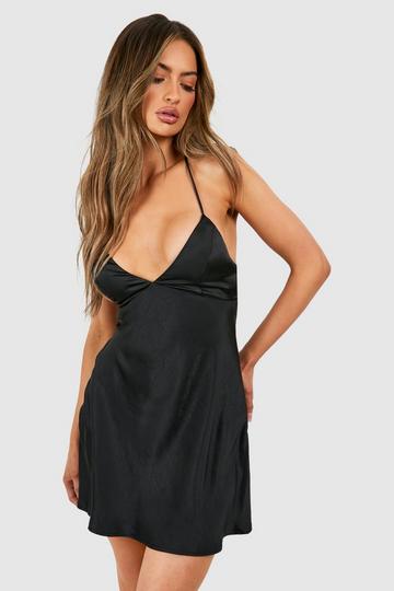 Satin Cross Back Mini Slip Dress black