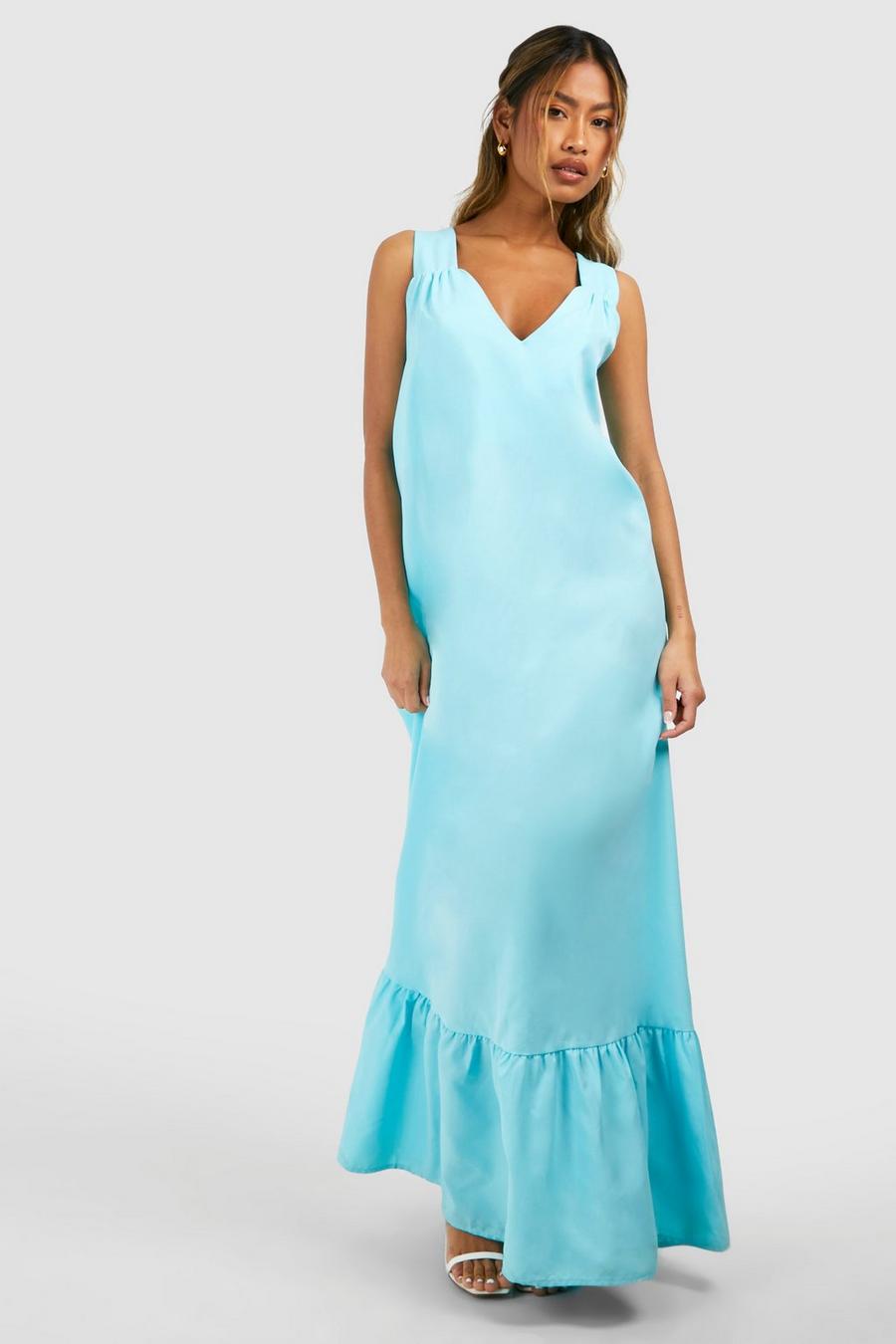 Pastel blue Bardot Ruched Acetate Slinky Mini Dress