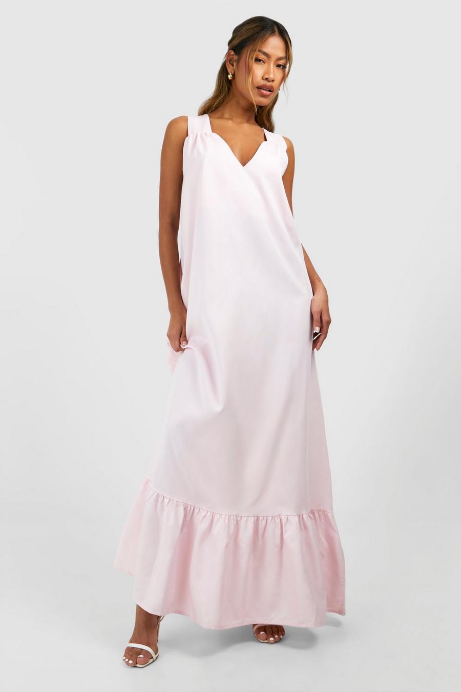 Vestido maxi de popelina con estampado trapecio, Pastel pink image number 1
