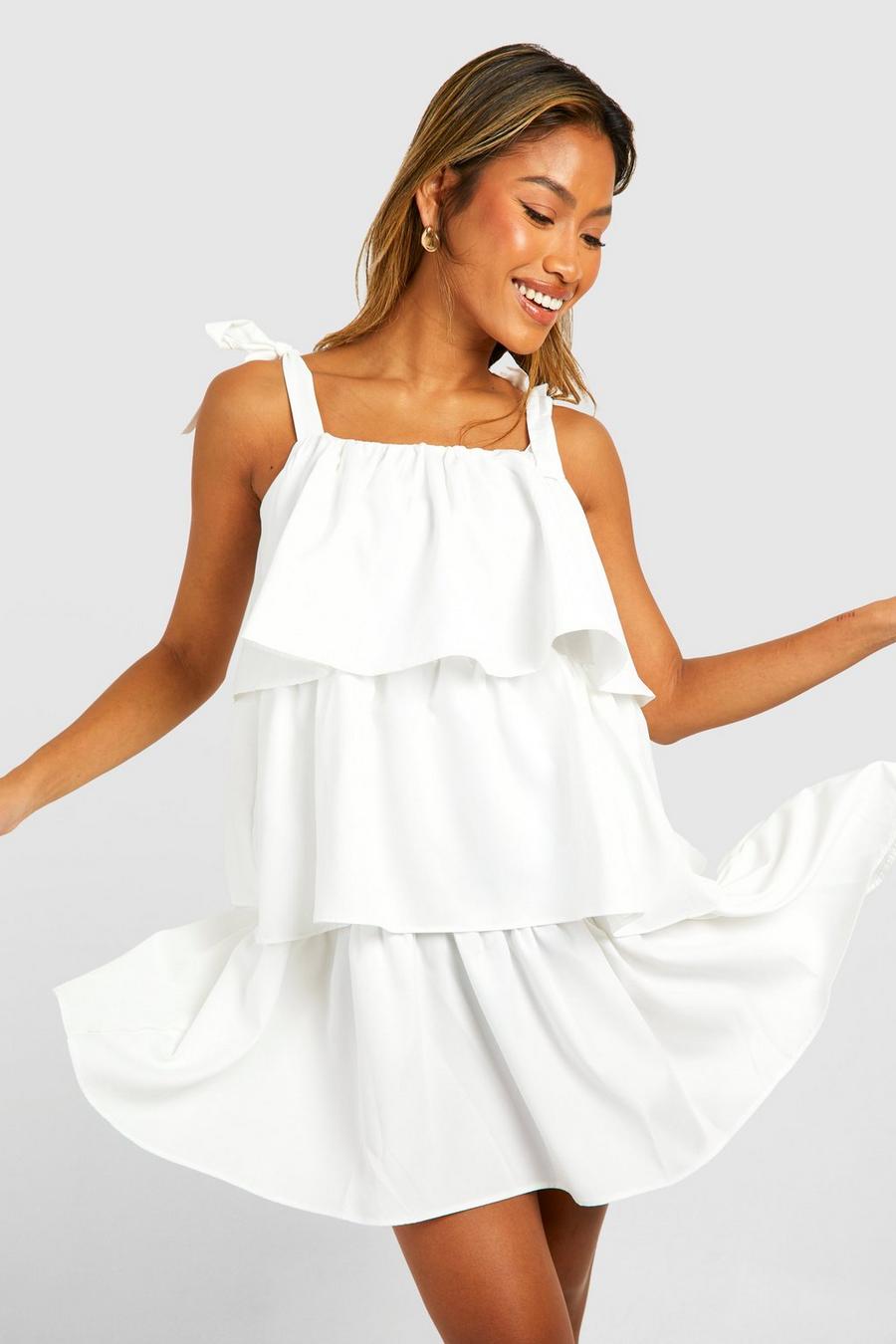 Vestido mini escalonado, White image number 1