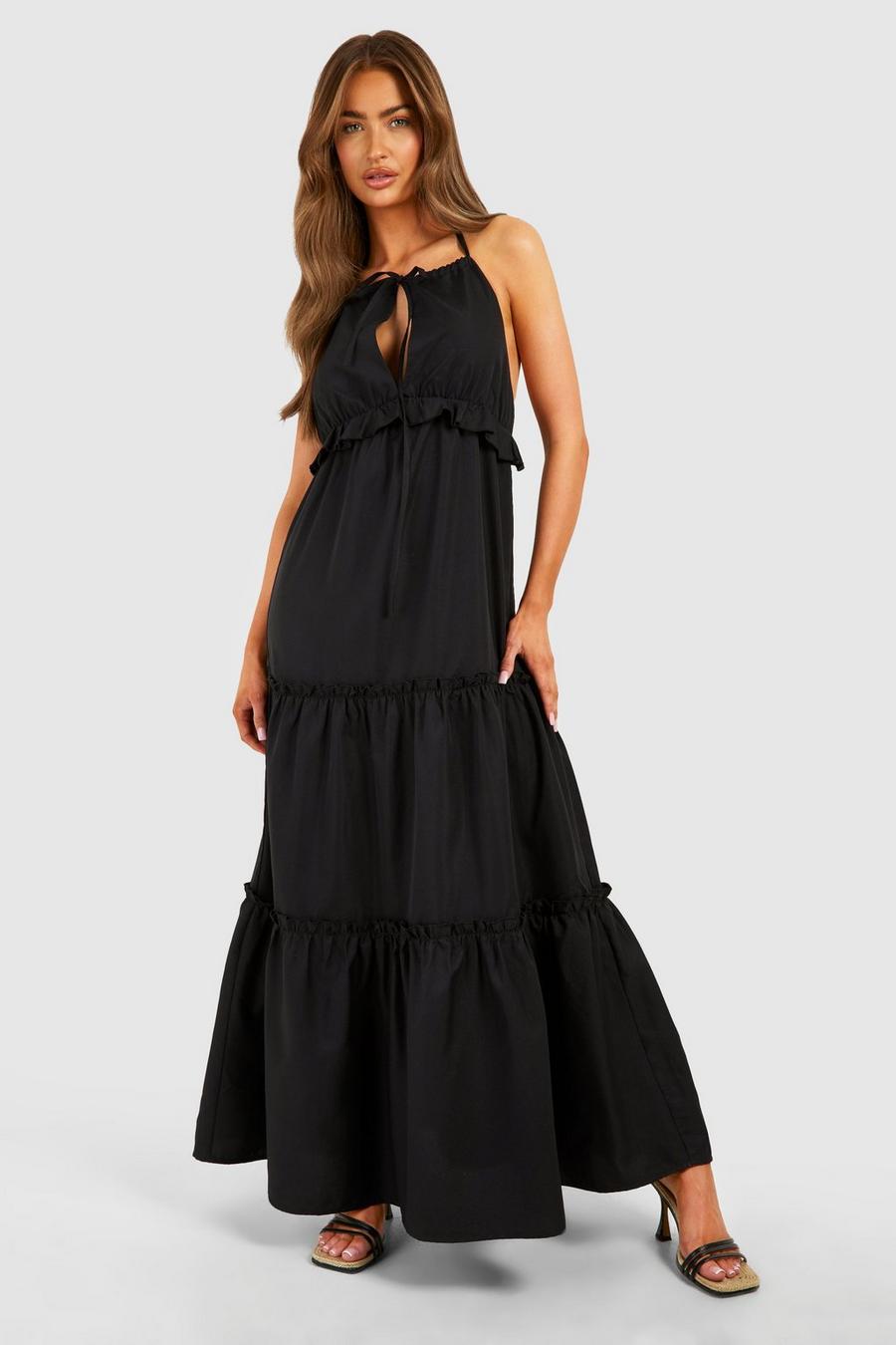 Black Halterneck Tiered Maxi Dress