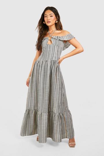 Stripe Halter Tiered Maxi Dress navy