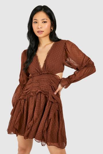 Petite Dobby Frill Mini Dress chocolate