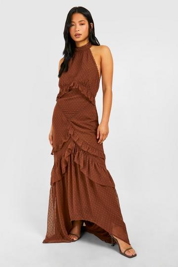 Petite Dobby Frill Maxi Dress chocolate