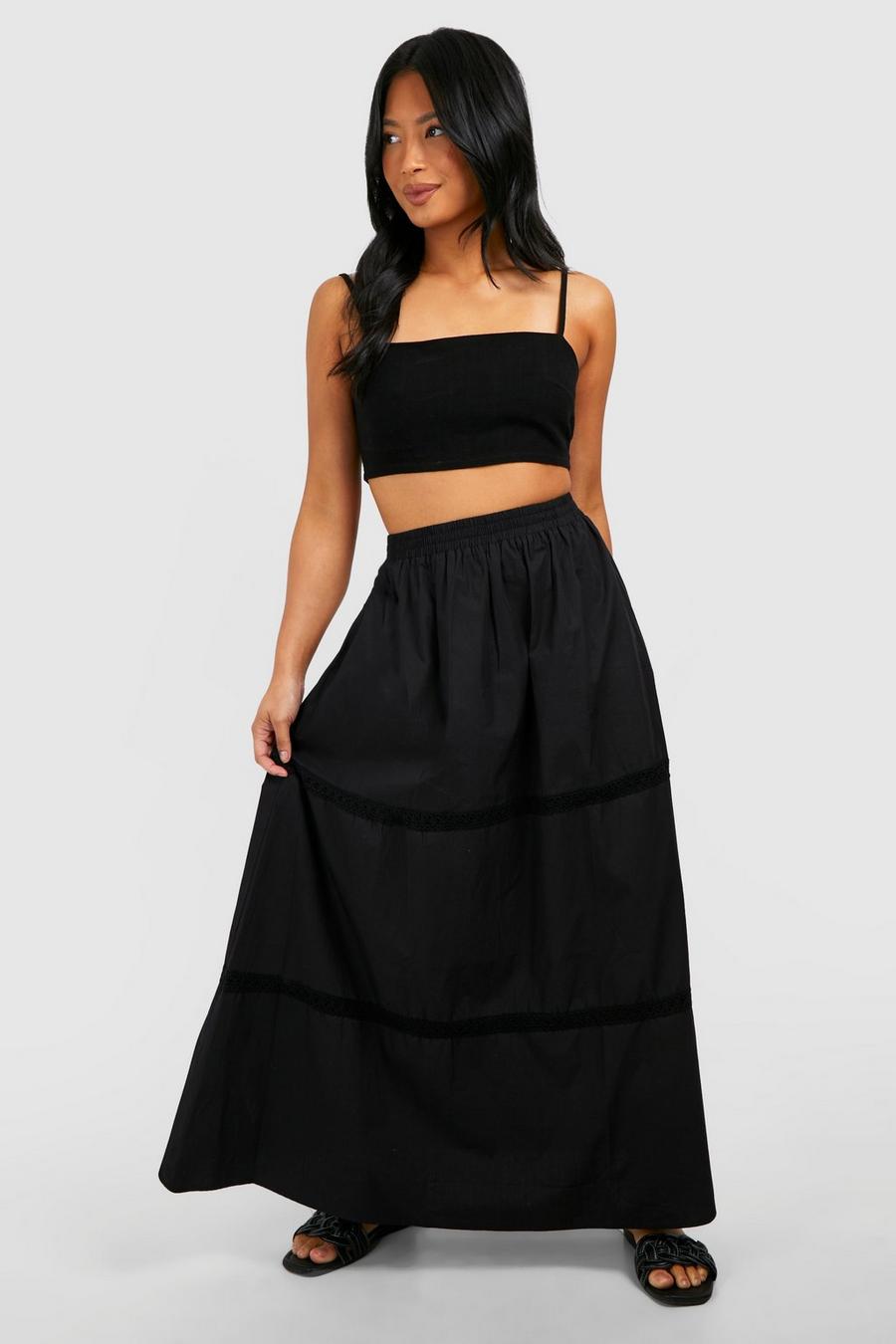 Black Petite Boho Trim Maxi Skirt