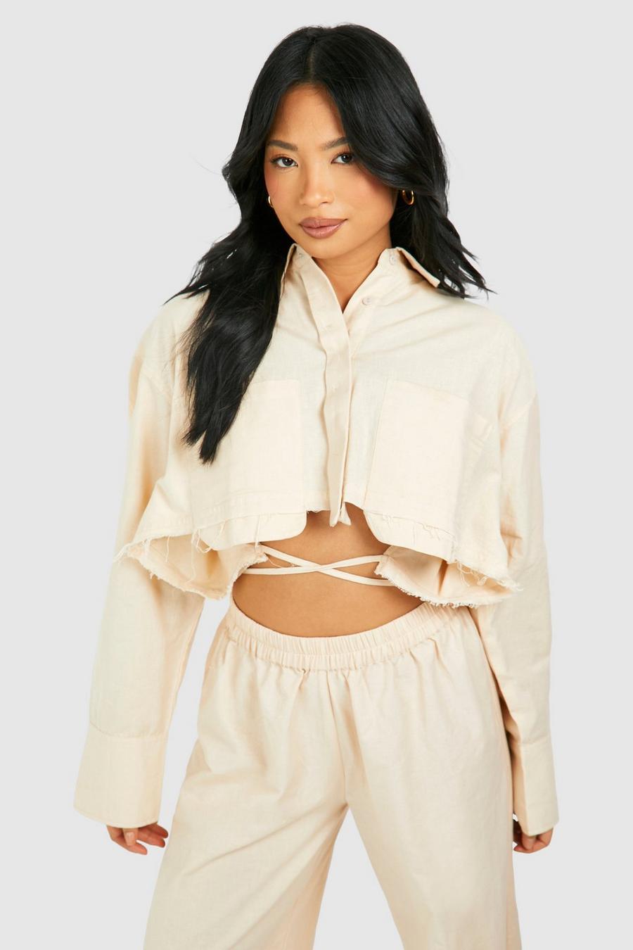 Stone Petite Linen Cropped Shirt image number 1