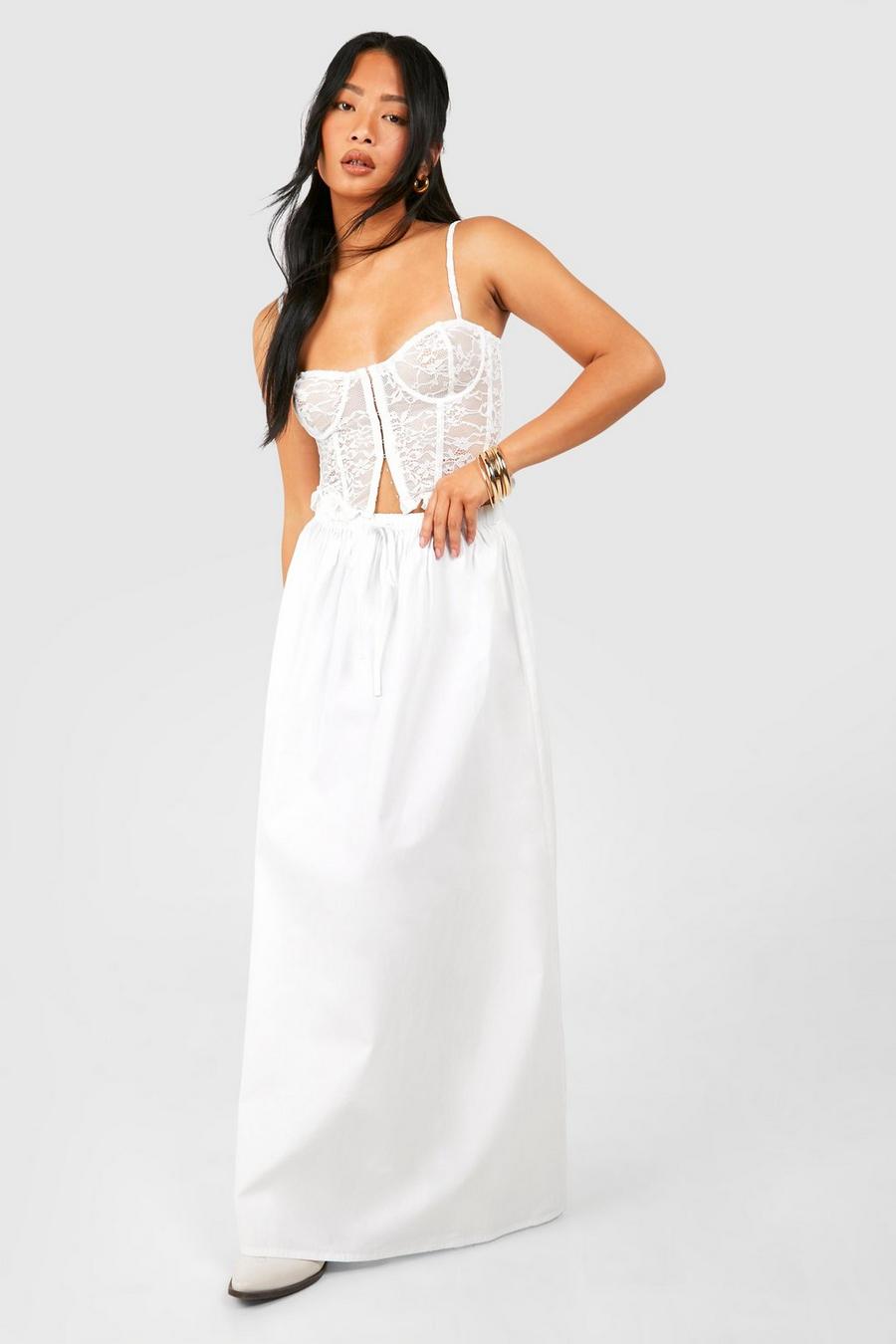 Gonna maxi Petite in cotone popeline, White image number 1